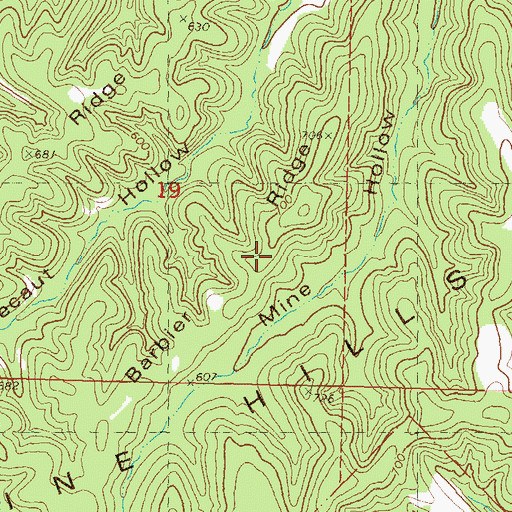Topographic Map of Barbier Ridge, MO