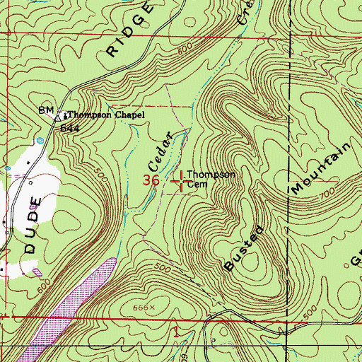 Topographic Map of Thompson Cemetery, AR