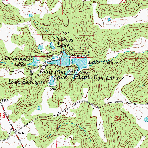 Topographic Map of Little Oak Lake, MO