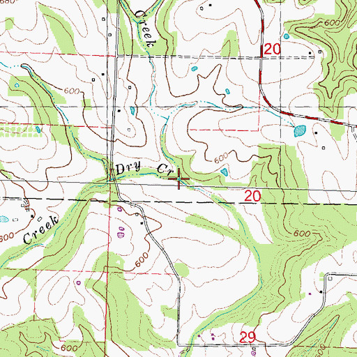 Topographic Map of Little Dry Creek, MO