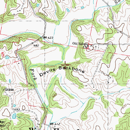 Topographic Map of Devils Backbone, MO