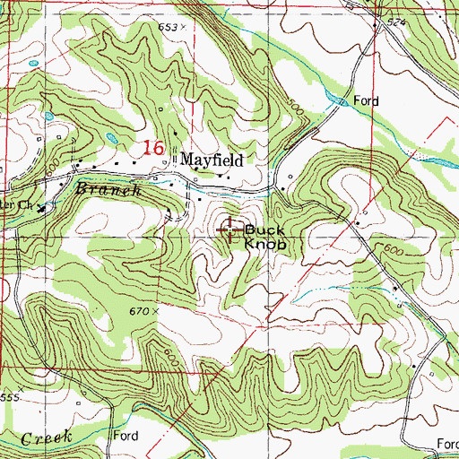 Topographic Map of Buck Knob, MO