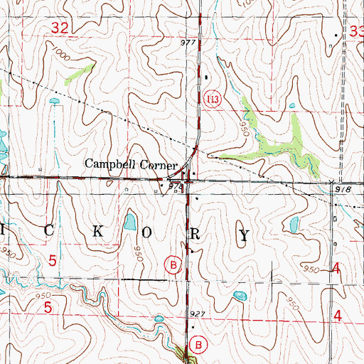 Topographic Map of Campbell Corner, MO
