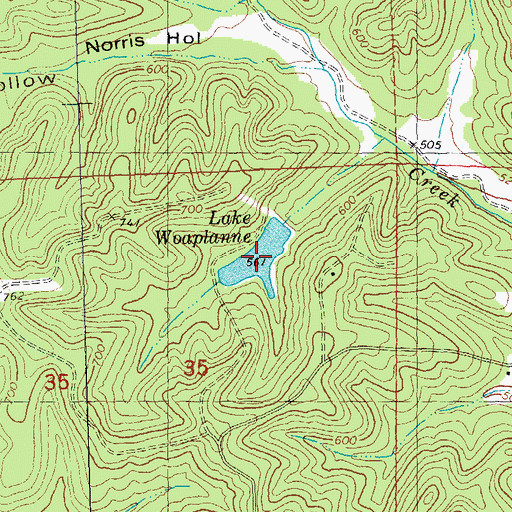 Topographic Map of Lake Woaplanne, MO