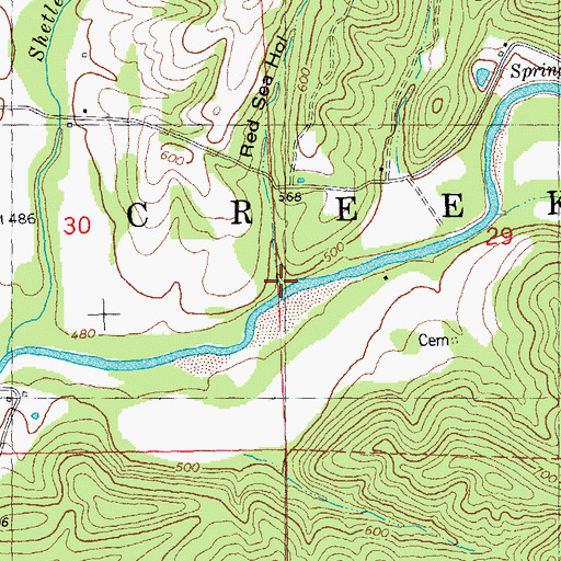 Topographic Map of Red Sea Hollow, MO