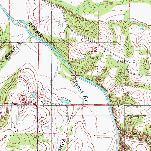 Topographic Map of Jones Branch, MO
