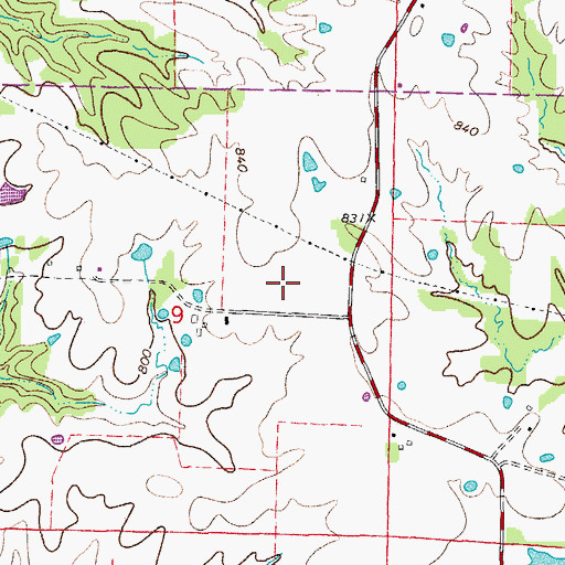Topographic Map of Tates Prairie, MO