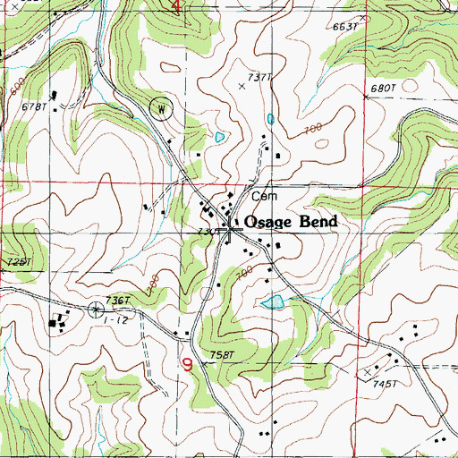 Topographic Map of Osage Bend, MO