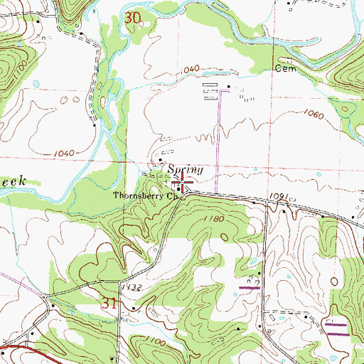 Topographic Map of Thornsberry Church, AR