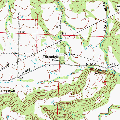 Topographic Map of Threadgill Cemetery, AR