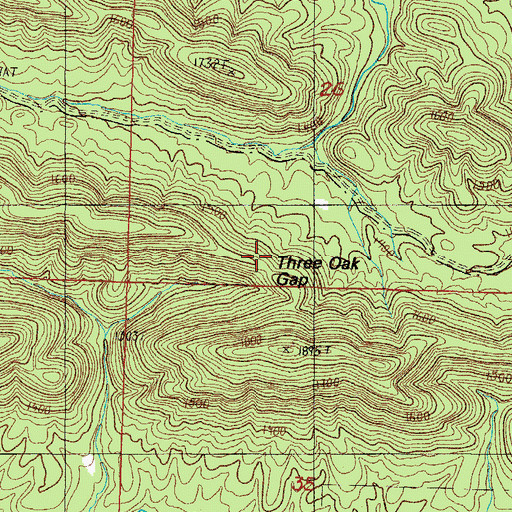 Topographic Map of Three Oak Gap, AR