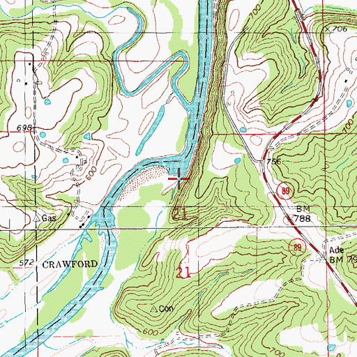 Topographic Map of Leboeuf Creek, MO