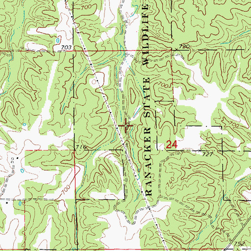 Topographic Map of DuChien Cave Natural Bridge, MO