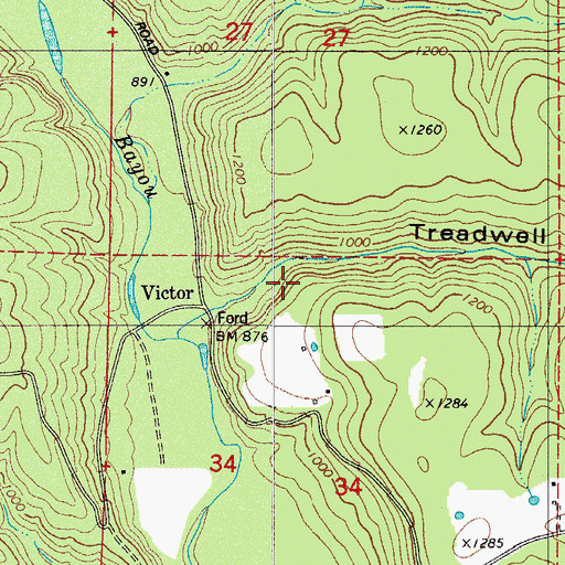Topographic Map of Treadwell Hollow, AR