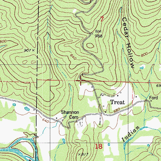 Topographic Map of Treat, AR