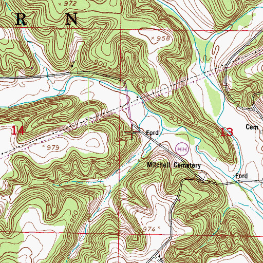 Topographic Map of Mitchell Spring, MO