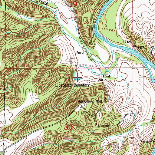 Topographic Map of Wheeler Lake, MO