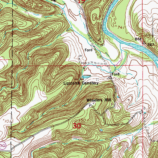 Topographic Map of Wheeler Spring, MO