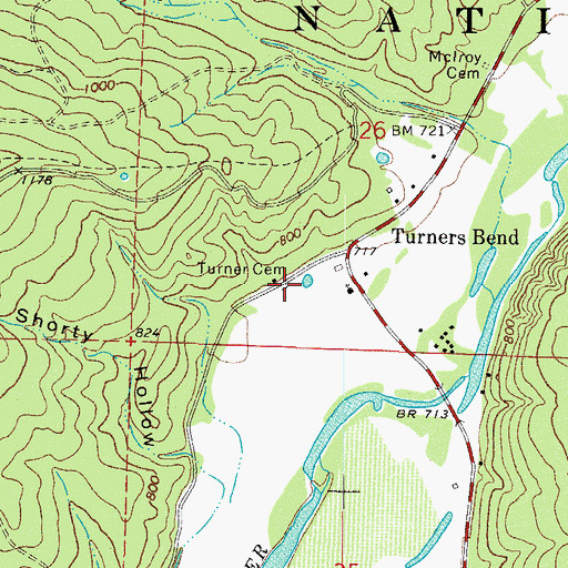 Topographic Map of Turner Cemetery, AR