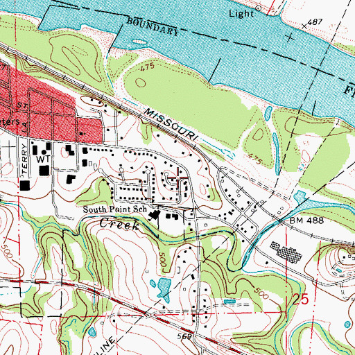 Topographic Map of South Point (historical), MO