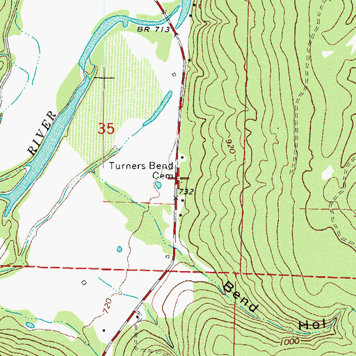 Topographic Map of Turners Bend Cemetery, AR