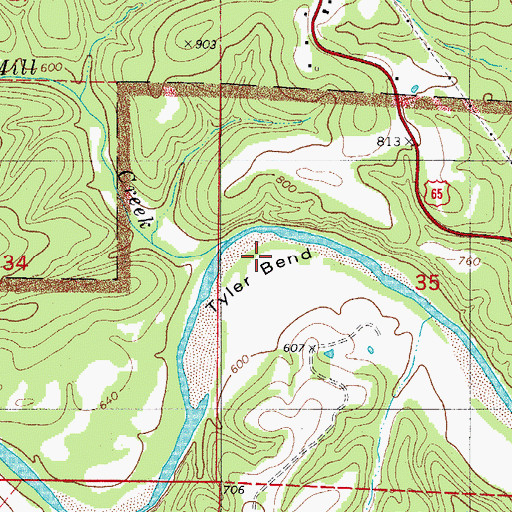 Topographic Map of Tyler Bend, AR