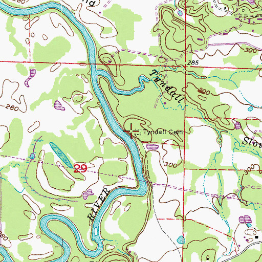 Topographic Map of Tyndall Cemetery, AR