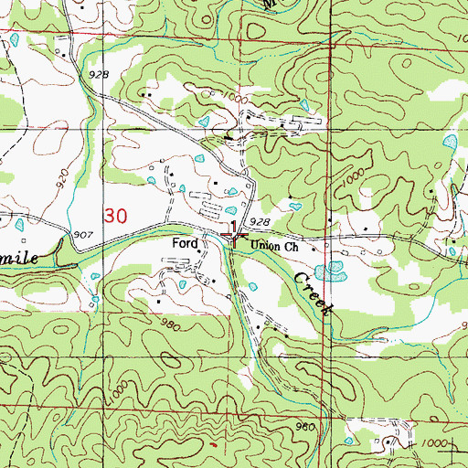 Topographic Map of Union Church, AR
