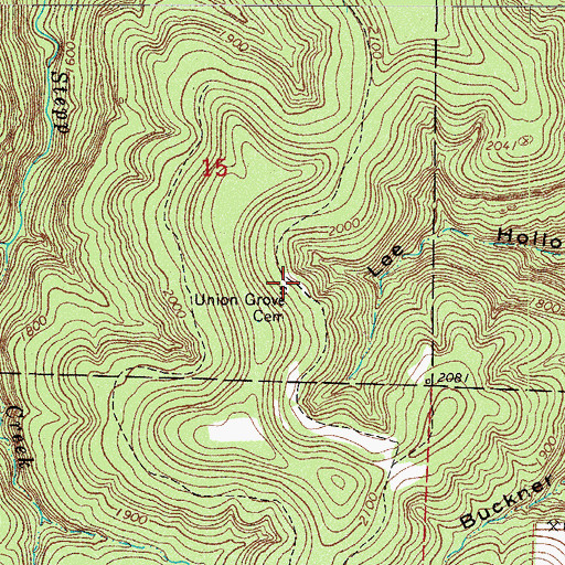 Topographic Map of Union Grove Cemetery, AR