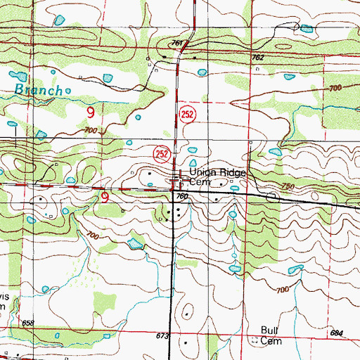 Topographic Map of Union Ridge Cemetery, AR