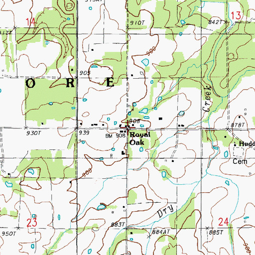 Topographic Map of Royal Oak, MO