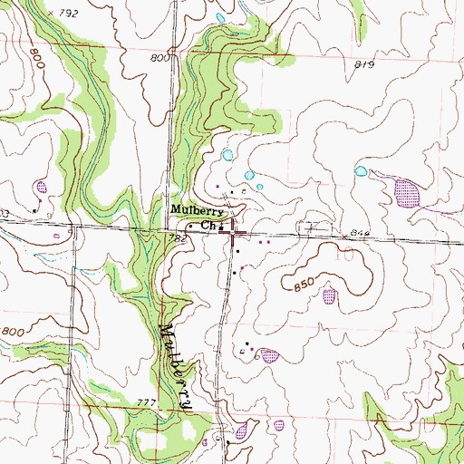 Topographic Map of Mulberry, MO