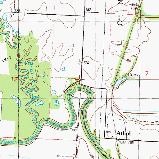 Topographic Map of Cornland, MO