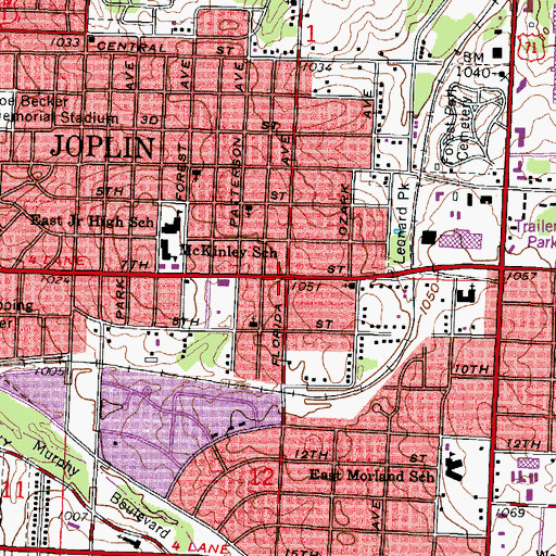 Topographic Map of East Joplin, MO