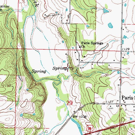 Topographic Map of Parish Springs, MO