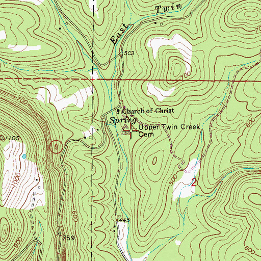 Topographic Map of Upper Twin Creek Cemetery, AR