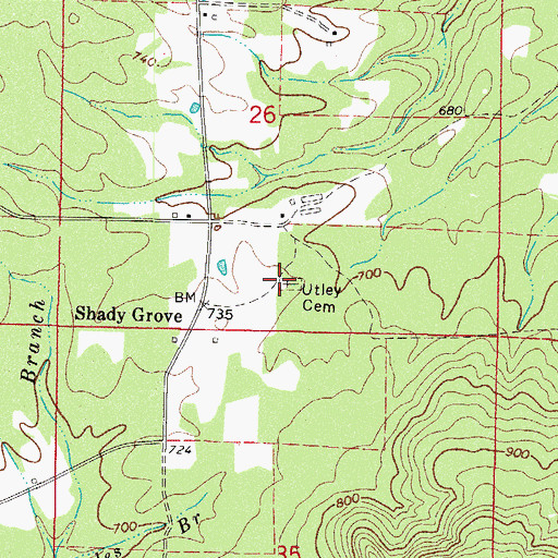 Topographic Map of Utley Cemetery, AR