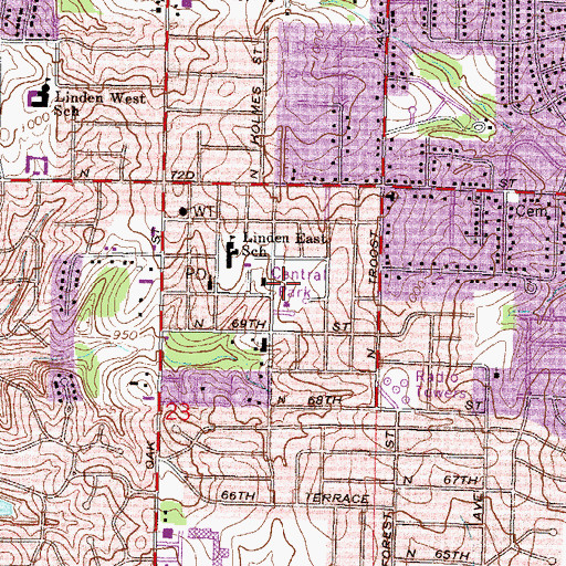 Topographic Map of Linden, MO