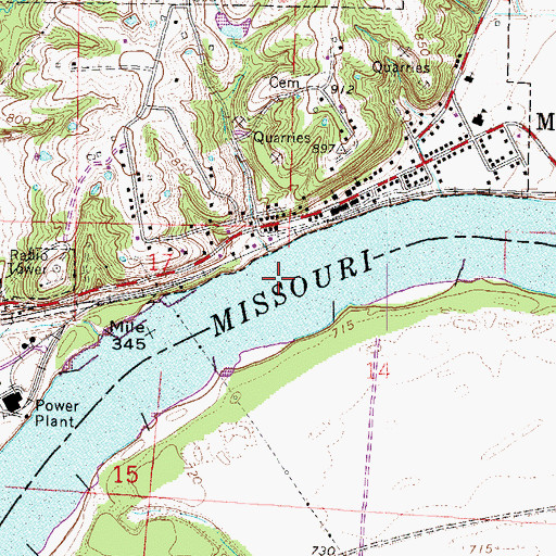 Topographic Map of Missouri City Bend, MO