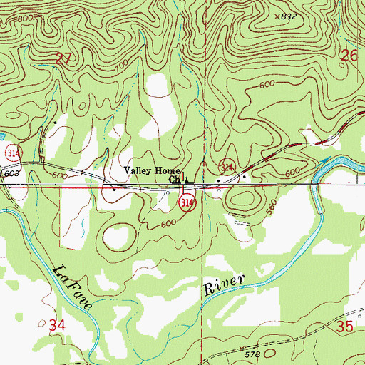 Topographic Map of Valley Home Church, AR