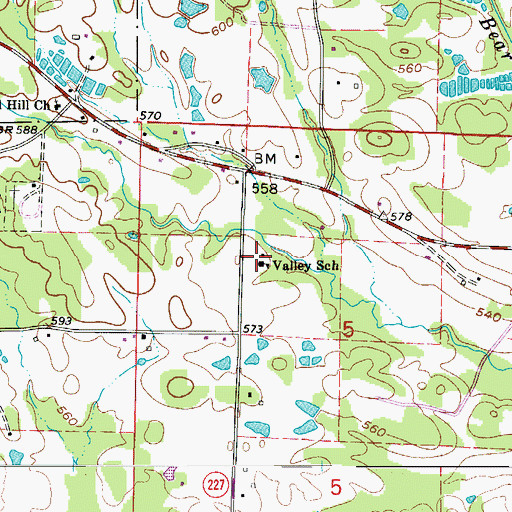 Topographic Map of Valley School, AR