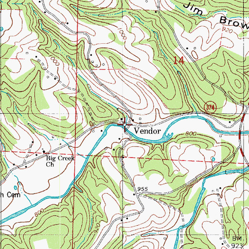 Topographic Map of Vendor, AR
