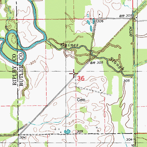 Topographic Map of Gheen, MO