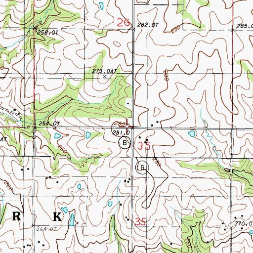 Topographic Map of Easterville, MO
