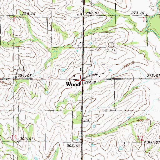 Topographic Map of Wood, MO