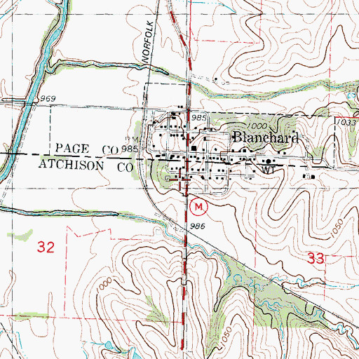 Topographic Map of South Blanchard (historical), MO