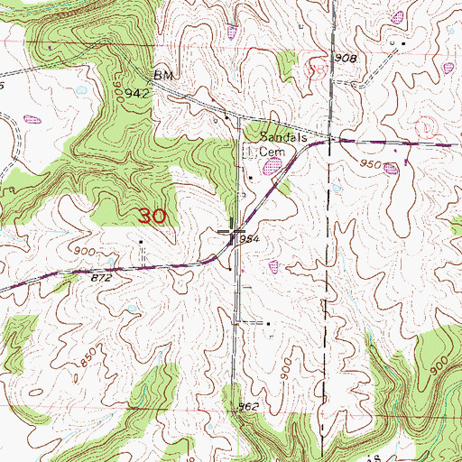 Topographic Map of Sandals, MO