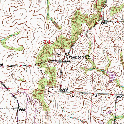 Topographic Map of Greenton, MO