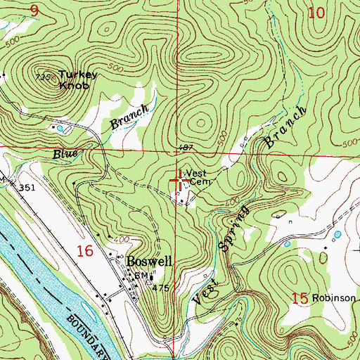 Topographic Map of Vest Cemetery, AR