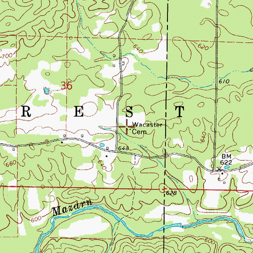 Topographic Map of Wacaster Cemetery, AR